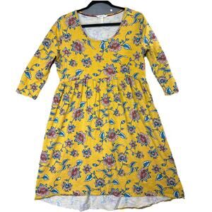 Matilda Jane Dress Womens Large Yellow Floral 3/4 Sleeve A Place In The Sun